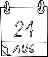 Kalenderhand im Doodle-Stil gezeichnet. 24. august. nationaler waffeltag, datum. Symbol, Aufkleberelement für Design. Planung, Betriebsferien vektor