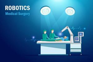 läkare använda sig av robot ärm rörelse patient i kirurgisk rum i sjukhus. ai intelligens programvara innovation teknologi i medicinsk och hälsa vård industri. vektor
