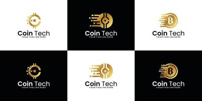 teknologi mynt logotyp design inspiration samling vektor