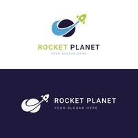 Raketenplanet-Logo-Vorlage, perfektes Logo für Unternehmen im Zusammenhang mit der Raumfahrtindustrie. Raumvektorillustration. vektor