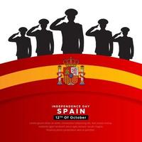 underbar design för Spaniens självständighetsdag med soldatsilhuett och vågig flagga vektor