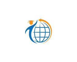 Globus Welt und menschliche Bildung mit Pfeil-Symbol-Logo-Icon-Design-Vektor-Vorlage. vektor