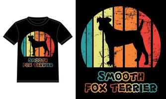 lustiger glatter Foxterrier Retro-Vintage-Sonnenuntergang-T-Shirt-Design-Vorlage, glattes Foxterrier-Brett, Autofensteraufkleber, Schote, Abdeckung, isolierter weißer Hintergrund, Silhouettengeschenk für glatten Foxterrier-Liebhaber vektor