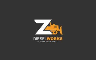 Z-Logo-Bagger für Bauunternehmen. Schwermaschinenschablonen-Vektorillustration für Ihre Marke. vektor