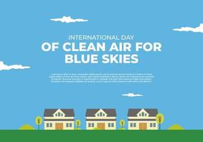 internationaler tag der sauberen luft für blauen himmel mit himmel drei häusern vektor