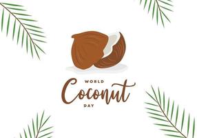 Weltkokosnusstag mit großer Kokosnuss am 2. September. vektor