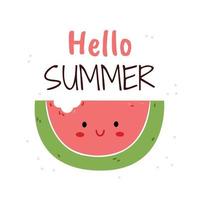 illustration med rolig vattenmelon.affisch med sommar söt karaktär.hej sommar.barns illustration för bok, kläder skriva ut. vektor