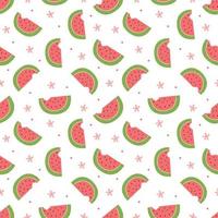 sömlös mönster med röd skivor av färsk vattenmelon på en vit bakgrund.illustration för bok, inslagning papper, textil tryck, tapeter vektor
