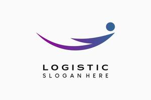 logistik företag logotyp design, leverans service. pil ikon med en kreativ begrepp av en leende eller en flygande person. modern vektor illustration