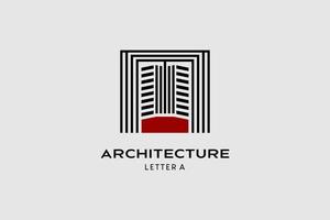 architektonisches Logo-Design mit Gebäude in Letter a Line Art Concept. Premium-Vektor-Logo-Illustration vektor