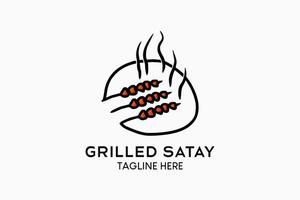 grillad satay logotyp design med kreativ ritad för hand begrepp, satay ikon i en cirkel. modern vektor illustration