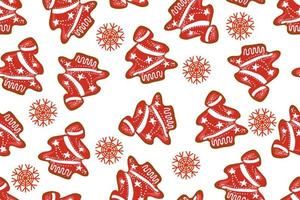 weihnachtsnahtloses muster mit kawaii, beschaffenheiten für weihnachtslebkuchen-weihnachtsbäume, mit glasur für textilien, einklebebuch, verpackungspapier, neujahrsdekorationsvektor. vektor