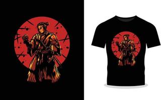 Samurai-Kampf-T-Shirt-Illustration vektor