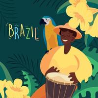 brasiliansk musiker med trumma vektor