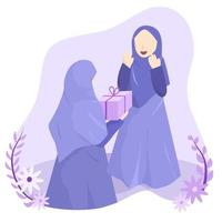 illustration av muslim kvinna ge gåva vektor