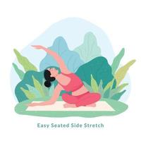 lätt sittande sida sträcka yoga utgör. ung kvinna praktiserande yoga träning. vektor
