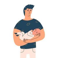 Der Vater umarmt das Baby. Vaterschaft. Vater und kleiner neugeborener Sohn in ihren Armen. vektorillustration im flachen stil vektor