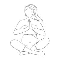 gravid kvinnor i lotus placera med vikta händer vektor linje teckning i minimal konst stil.pregnan flicka mediterar och praxis yoga.minimalistisk design för logotyp, ikon, emblem.mom och bebis mental hälsa