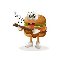 söt burger maskot design spelar gitarr vektor