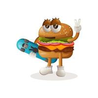 süßes Burger-Maskottchen-Design mit Skateboard vektor