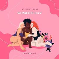 grupp av mång kulturell ung Lycklig kvinnor i baddräkter. internationell kvinnors dag. varje för likvärdig. vektor illustration.