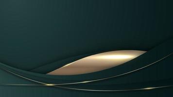 abstrakte 3d-luxusgrüne farbwellenkurvenlinien mit glänzender goldener geschwungener liniendekoration und glitzerbeleuchtung auf grünem hintergrund vektor