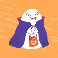 halloween-geisterfigur in einem vampirkostüm. Gruseliges Halloween-Phantom. entzückender Zaubergeist. kindliche flache vektorillustration vektor