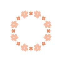 blommig krans med söta rosa prästkragar isolerad på vit bakgrund. rund ram med blommor. vektor handritade illustration. perfekt för kort, inbjudningar, dekorationer, logotyper, olika mönster.