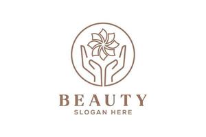 Beauty-Spa-Business-Logo mit Blumen- und Hand-Icon-Design vektor