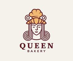 Bäckerei-Logo-Vektor-Illustration mit Queen-Frau und Croissant an der Spitze vektor