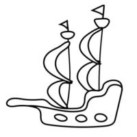 Piratenschiff von Hand gezeichnet. Schwarz-Weiß-Doodle-Illustration vektor