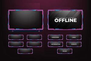 Live-Broadcast-Gaming-Overlay-Dekoration mit abstrakten Formen. Girly Live-Streaming-Overlay-Design mit Schaltflächen und Bildschirmfeldern. Live-Streaming-Overlay-Design mit rosa und dunklen Farben. vektor