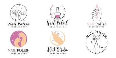 Set aus Nagellack-Symbol-Logo mit kreativem Element und modernem Konzept-Premium-Vektor vektor