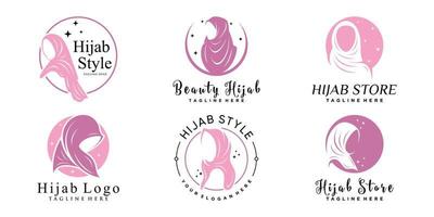 Legen Sie ein Bündel von Hijab-Logo-Designvorlagen mit einzigartigem Konzept-Premium-Vektor fest vektor