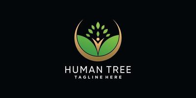 mänsklig träd logotyp design mall med blad element och modern stil begrepp premie vektor