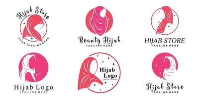 set bündel von muslimah frauen logo design mit hijab premium vektor
