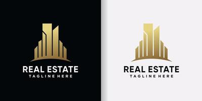 elegant verklig egendom logotyp design mall med gyllene Färg och kreativ begrepp premie vektor