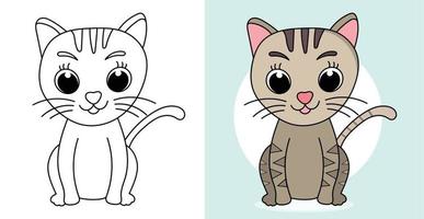 ritad för hand översikt sällskapsdjur söt katt illustration kattunge tecknad serie karaktär vektor färg sida för barn