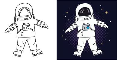 handgezeichnete umrisse raum astronaut illustration zeichentrickfigur vektor farbseite für kinder