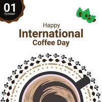 kaffeetassenbanner mit kaffeebohnen- und blattdekoration zum gedenken an den internationalen kaffeetag