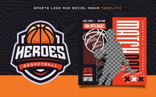Basketballsport-Logo und Spieltag-Banner-Flyer für Social-Media-Beiträge vektor