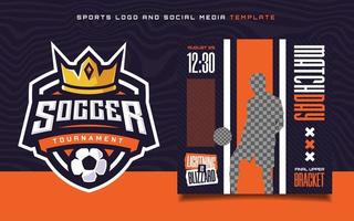 Fußballsport-Logo und Spieltag-Banner-Flyer für Social-Media-Beiträge vektor
