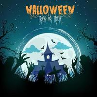 Halloween-Hintergrund und gruseliges Haus. gruseliger Wald und Friedhof