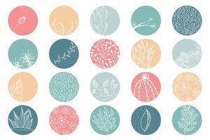 markera omslag uppsättning, abstrakt blommig botanisk ikoner för social media. vektor illustration. vattenfärg design. uppsättning av Instagram berättelse slingor omslag ikoner.