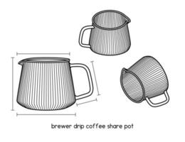 kaffeekanne über hitzebeständiges glas gießen kaffeeserver streifen kaffeekessel brauer tropfkaffee teilen topfdiagramm für setup manuelle umrissvektorillustration vektor