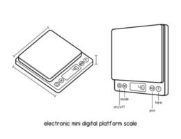 elektronische mini digitale plattformwaage lcd display mini digitaler schmuck wiegen kaffeewaage diagramm für setup manuelle umrissvektorillustration vektor