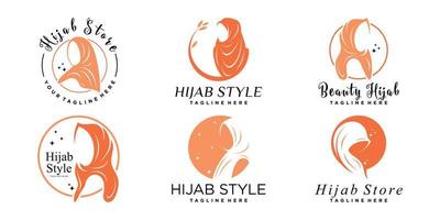 uppsättning bunt av skönhet hijab kvinna logotyp med unik begrepp premie vektor