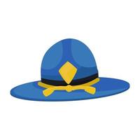 Sheriff-Hut-Vektor-Illustration-Symbol isoliert weiß. Cowboy-Western-Texas-Kleidung oder Ranger-Symbol. amerikanisches lederdesign der kampagne männliches und blaues traditionelles kostüm. Mode-Accessoire Mütze Polizei vektor