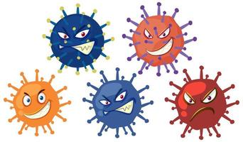 många viruscells karaktärer med skrämmande ansikte på vit bakgrund