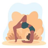 afro kvinna praktiserande yoga utomhus- vektor
